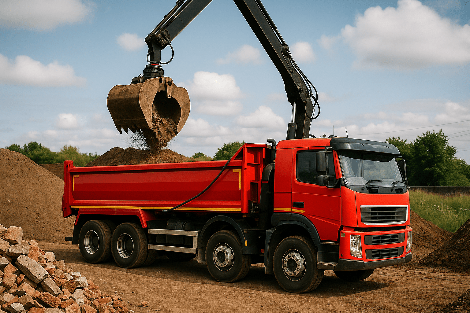 Grab hire vehicle grabbing dirt